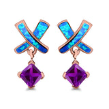 X CrissCross Stud Earrings Created Opal  Amethyst CZ 925 Sterling Silver (20mm)