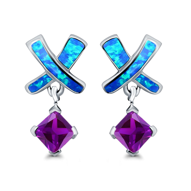 X CrissCross Stud Earrings Created Opal  Amethyst CZ 925 Sterling Silver (20mm)