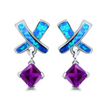 X CrissCross Stud Earrings Created Opal Simulated Amethyst CZ 925 Sterling Silver (20mm)