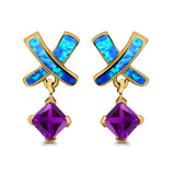 X CrissCross Stud Earrings Created Opal  Amethyst CZ 925 Sterling Silver (20mm)