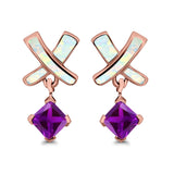 X CrissCross Stud Earrings Created Opal  Amethyst CZ 925 Sterling Silver (20mm)