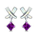 X CrissCross Stud Earrings Created Opal  Amethyst CZ 925 Sterling Silver (20mm)