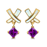 X CrissCross Stud Earrings Created Opal  Amethyst CZ 925 Sterling Silver (20mm)