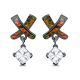 X CrissCross Stud Earrings Created Opal Simulated Amethyst CZ 925 Sterling Silver (20mm)