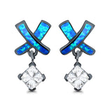 X CrissCross Stud Earrings Created Opal Simulated Amethyst CZ 925 Sterling Silver (20mm)