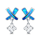 X CrissCross Stud Earrings Created Opal Simulated Amethyst CZ 925 Sterling Silver (20mm)