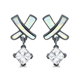 X CrissCross Stud Earrings Created Opal Simulated Amethyst CZ 925 Sterling Silver (20mm)