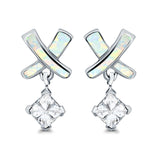 X CrissCross Stud Earrings Created Opal Simulated Amethyst CZ 925 Sterling Silver (20mm)