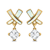 X CrissCross Stud Earrings Created Opal Simulated Amethyst CZ 925 Sterling Silver (20mm)