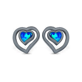 Heart Stud Earrings Lab Created Opal 925 Sterling Silver (11mm)