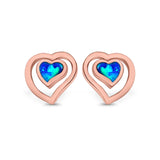 Heart Stud Earrings Lab Created Opal 925 Sterling Silver (11mm)