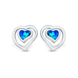 Heart Stud Earrings Lab Created Opal 925 Sterling Silver (11mm)