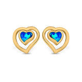 Heart Stud Earrings Lab Created Opal 925 Sterling Silver (11mm)