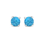 Round Stud Earrings Lab Created Opal 925 Sterling Silver (7mm)