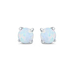 Round Stud Earrings Lab Created Opal 925 Sterling Silver (7mm)