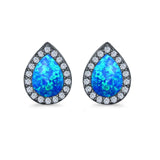 Halo Pear Stud Earrings Lab Created Opal Simulated CZ 925 Sterling Silver (11mm)