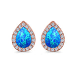 Halo Pear Stud Earrings Lab Created Opal Simulated CZ 925 Sterling Silver (11mm)