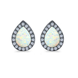 Halo Pear Stud Earrings Lab Created Opal Simulated CZ 925 Sterling Silver (11mm)