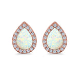 Halo Pear Stud Earrings Lab Created Opal Simulated CZ 925 Sterling Silver (11mm)