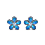 Flower Stud Earrings Lab Created Opal Simulated CZ 925 Sterling Silver (7mm)