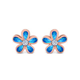 Flower Stud Earrings Lab Created Opal Simulated CZ 925 Sterling Silver (7mm)