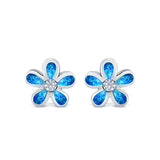 Flower Stud Earrings Lab Created Opal Simulated CZ 925 Sterling Silver (7mm)