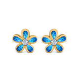 Flower Stud Earrings Lab Created Opal Simulated CZ 925 Sterling Silver (7mm)