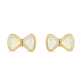 Bow Stud Earrings Lab Created Opal 925 Sterling Silver (5mm)