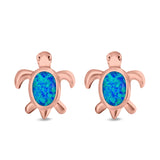 Turtle Stud Earrings Created Opal 925 Sterling Silver (13mm)