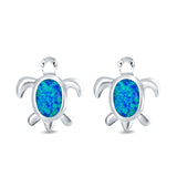 Turtle Stud Earrings Created Opal 925 Sterling Silver (13mm)