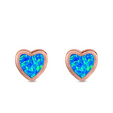 Heart Stud Earrings Created Opal 925 Sterling Silver(9mm)