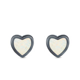 Heart Stud Earrings Created Opal 925 Sterling Silver(9mm)