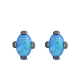 Solitaire Oval Stud Earrings Created Opal 925 Sterling Silver (9mm)