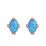 Solitaire Oval Stud Earrings Created Opal 925 Sterling Silver (9mm)