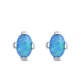 Solitaire Oval Stud Earrings Created Opal 925 Sterling Silver (9mm)