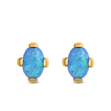 Solitaire Oval Stud Earrings Created Opal 925 Sterling Silver (9mm)