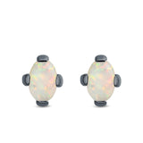 Solitaire Oval Stud Earrings Created Opal 925 Sterling Silver (9mm)