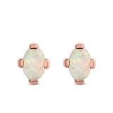 Solitaire Oval Stud Earrings Created Opal 925 Sterling Silver (9mm)