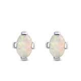 Solitaire Oval Stud Earrings Created Opal 925 Sterling Silver (9mm)