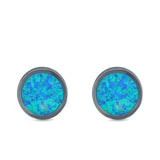 Bezel Round Stud Earrings Created Opal 925 Sterling Silver (10mm)