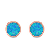 Bezel Round Stud Earrings Created Opal 925 Sterling Silver (10mm)
