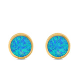Bezel Round Stud Earrings Created Opal 925 Sterling Silver (10mm)