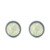 Bezel Round Stud Earrings Created Opal 925 Sterling Silver (10mm)