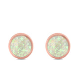 Bezel Round Stud Earrings Created Opal 925 Sterling Silver (10mm)