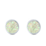 Bezel Round Stud Earrings Created Opal 925 Sterling Silver (10mm)