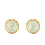 Bezel Round Stud Earrings Created Opal 925 Sterling Silver (10mm)