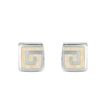 Square Spiral Swirl Stud Earrings Created Opal 925 Sterling Silver (7mm)