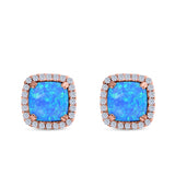 Halo Cushion Created Opal Round CZ Stud Earrings 925 Sterling Silver (11mm)