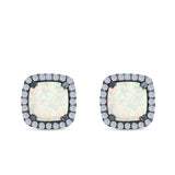 Halo Cushion Created Opal Round CZ Stud Earrings 925 Sterling Silver (11mm)