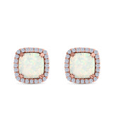 Halo Cushion Created Opal Round CZ Stud Earrings 925 Sterling Silver (11mm)